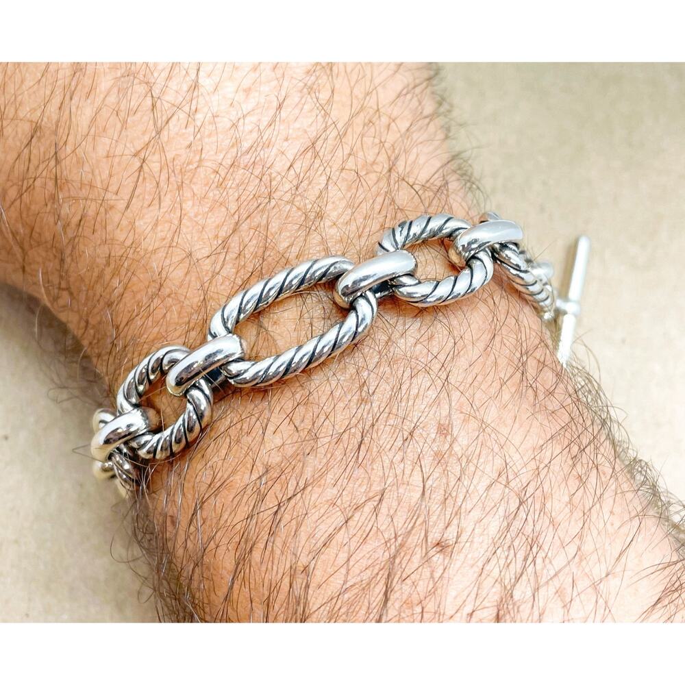 David Yurman Cushion Link Toggle Bracelet Sterling Silver Blue Sapphires 7.25" - Picture 16 of 16